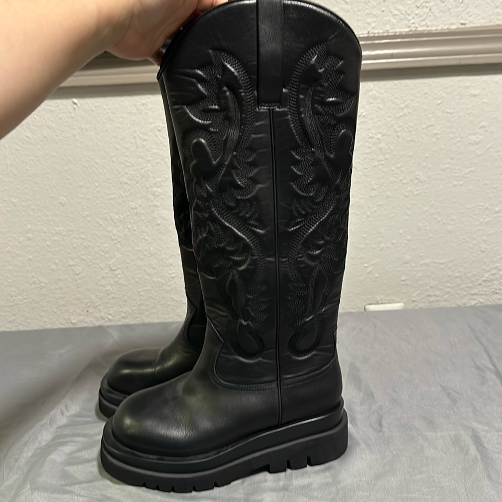 Jeffrey Campbell Black Over-the-Knee Embossed Leather Boots - Picture 2 of 14
